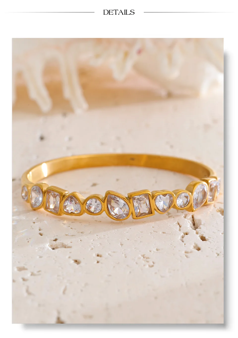 Yhpup 62mm Hochwertiger Edelstahl Zirkonia Goldenes Armband Armreif Neuankömmling Zarter Bling Handgelenkschmuck Wasserdicht – Detail 6