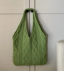 Przechowywanie w domu Dzianinowe torby na zakupy na ramię dla kobiet Vintage Girls Tote Shopper Bag Duża torebka damska Wszechstronna torba na szydełku