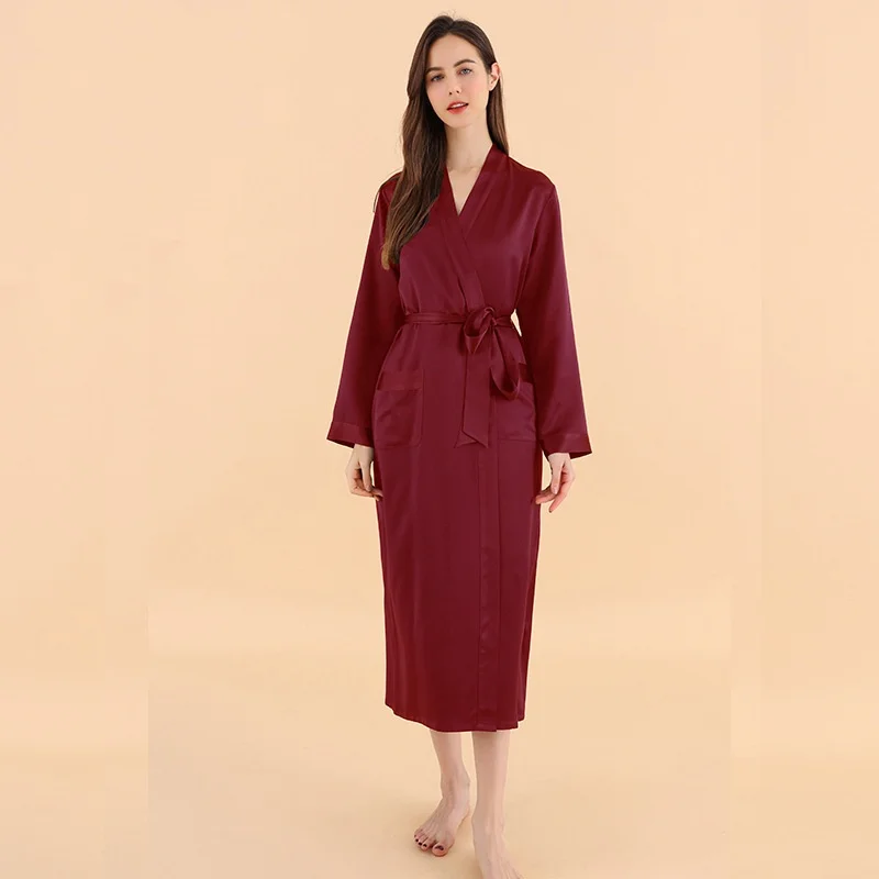 Customize Silk Kimono Robe Nightgowns Women Two-Piece Set Luxury Women\'s Elegant Dress Shower Robe 100% Mulberry Silk Pajamas