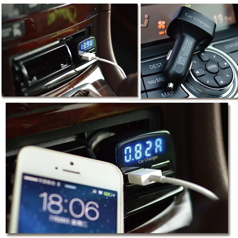 4 in 1 Car Charger 3.1A Dual USB Power Adapter With Temperature/voltage/current Meter Tester Adapter LED Display 12V-24V