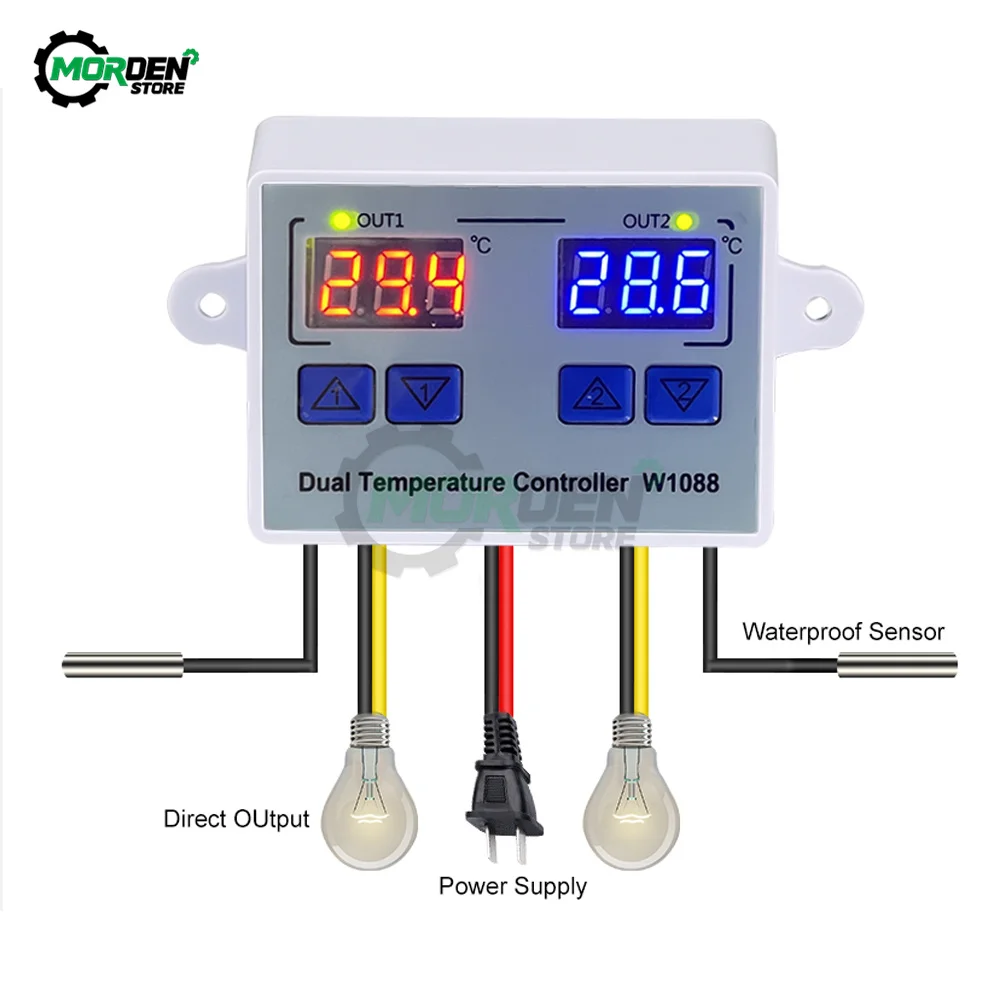 W1088Thermoregulator Dual LED Temperature Sensor Meter Controller Heating Thermostat 220V Aquarium Incubator for Industrial Tool