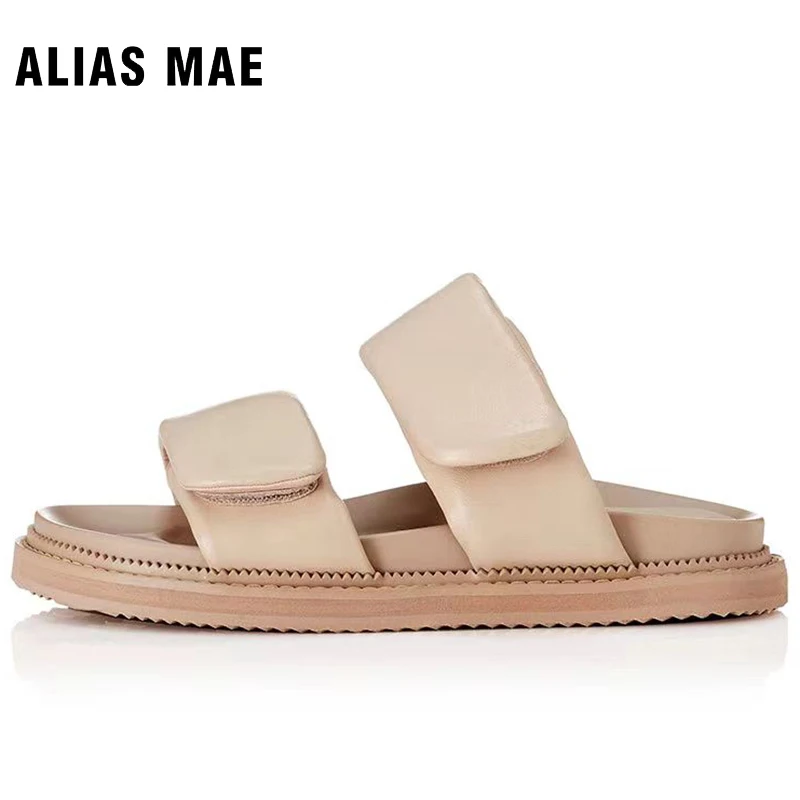 ALIAS MAE PARLO Summer Vintage Elegant Double Strap Women's Flat Bottom Versatile Tourism Leather Slippers