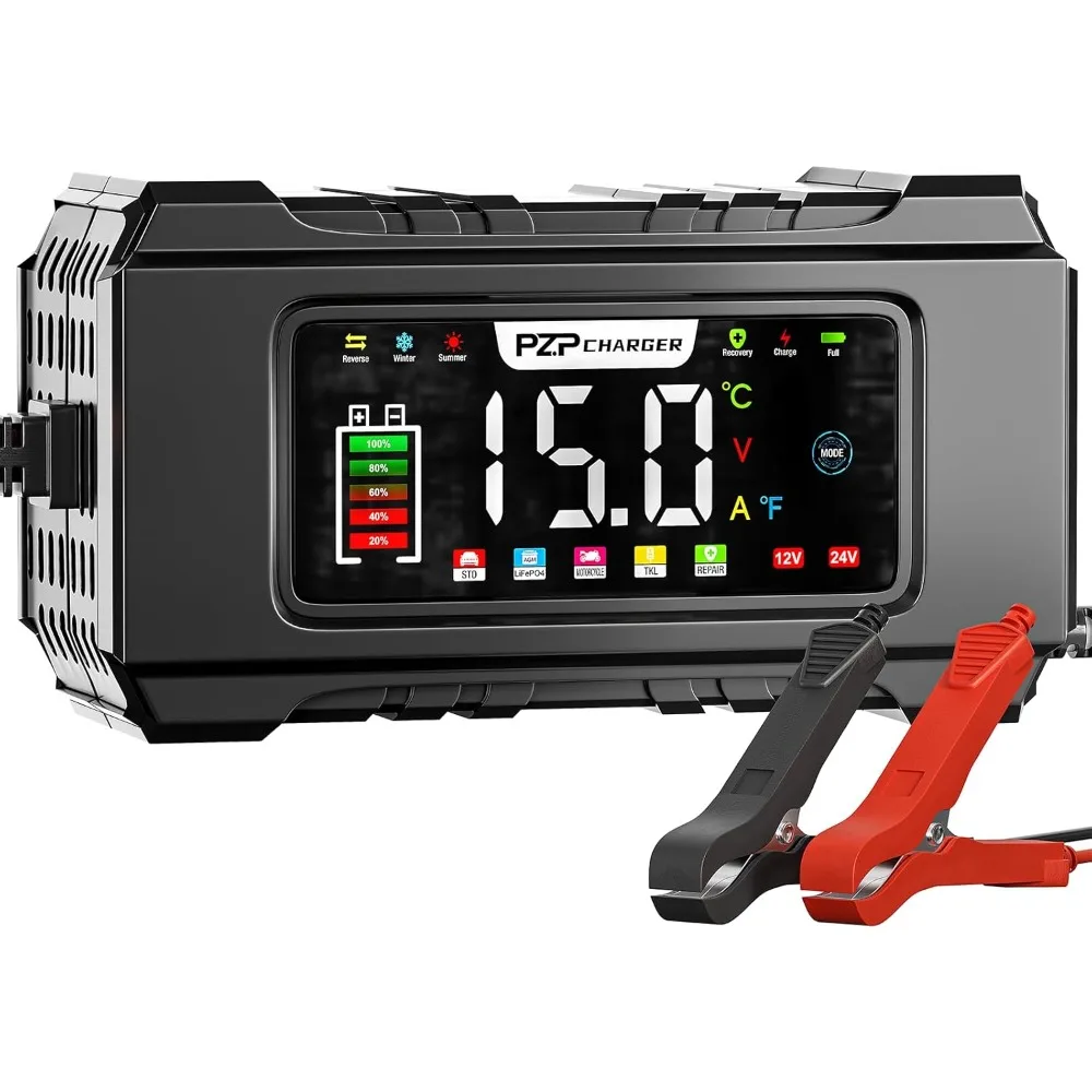 

Умное зарядное устройство PZP, 15 А, 12 В/24 В, обслуживание и зарядное устройство для LiFePO4, свинцово-кислотных аккумуляторов — полностью автоматическое 9-местное зарядное устройство