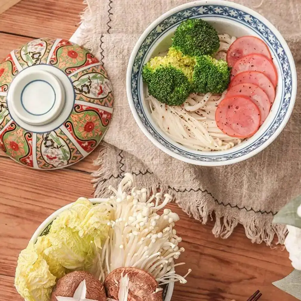 6-inch Japanese Ceramic Rice Ramen Bowl Instant Noodle Soup Bowl With Lid  Kitchen Tableware Supplies