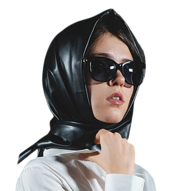 Womens Winter Scarf Warm Scarf Half Shawls Triangular Scarves Faux Leather Head Wrap Bandana Head Cover