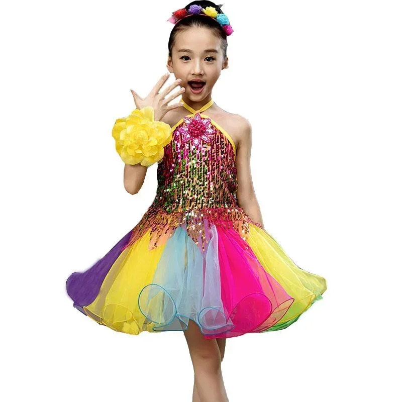 Robe de ballet à paillettes pour filles, olympiques de danse pour enfants, tutu pour filles, vêtements de scène pour enfants, performance