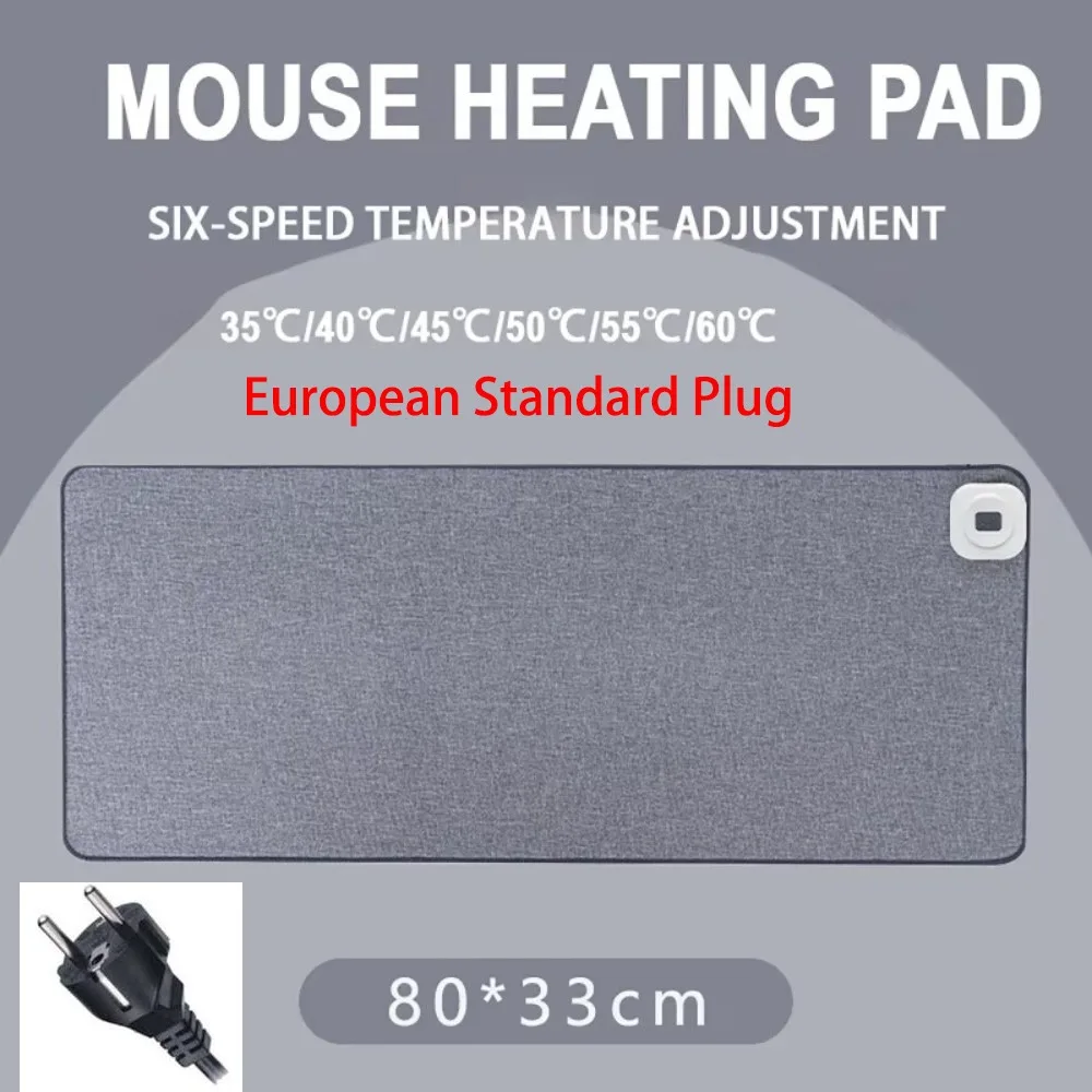 New EU Plug Heating Mouse Pad Extra-large with Digital Display Heated Desk Mat Waterproof Quick Heating Office Desk Mat