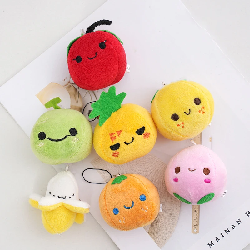 1Pcs Fruit plush toy doll keychain pineapple orange lemon banana peach doll backpack pendant doll doll accessories