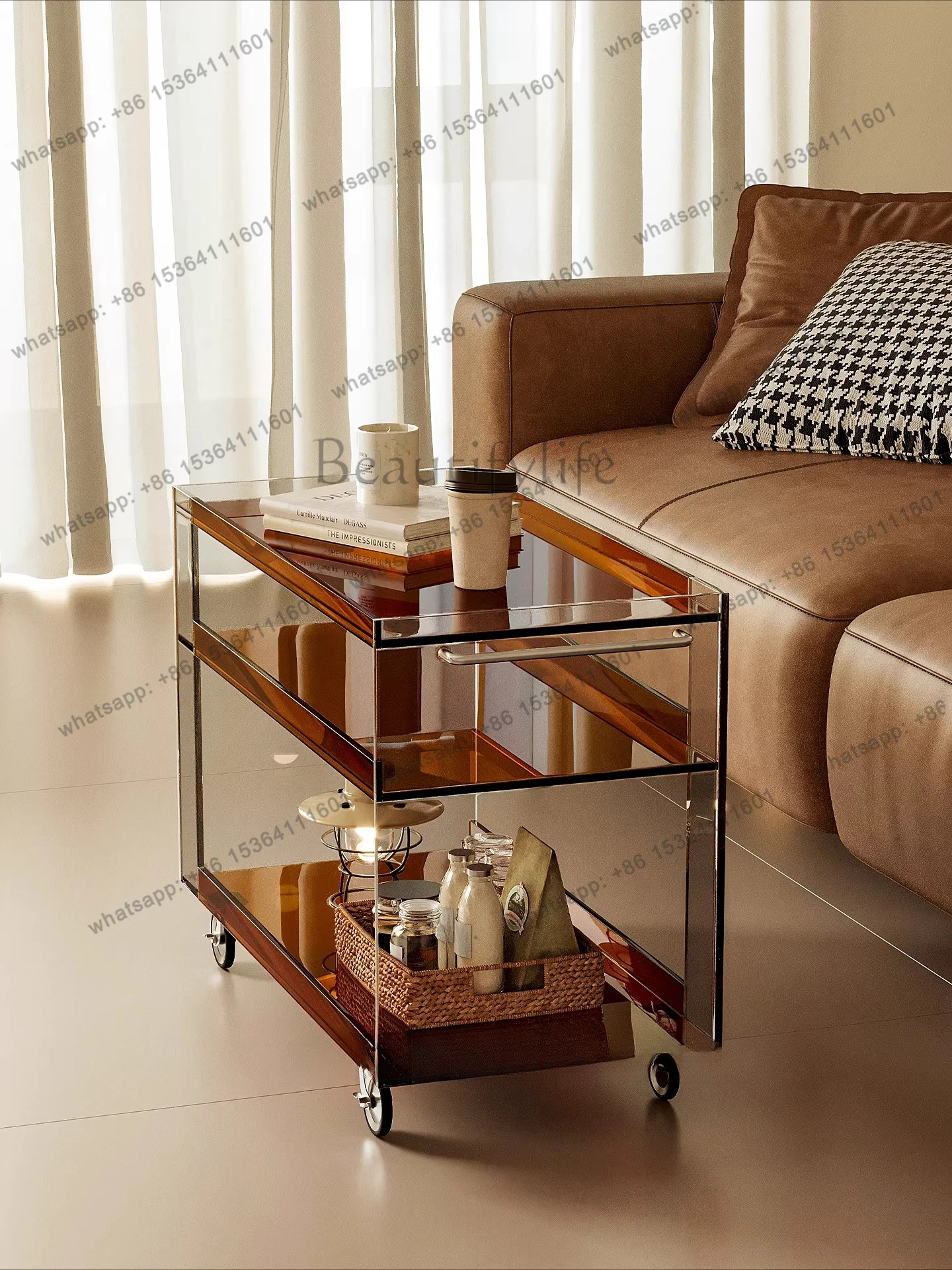 Living room sofa side cabinet rack removable small tea table light luxury snack locker