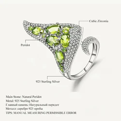GEM'S BALLET 4.43Ct Natural Peridot Gemstone Open Finger Ring Real 925 Sterling Sliver Vintage Punk Ring For Women Fine Jewelry