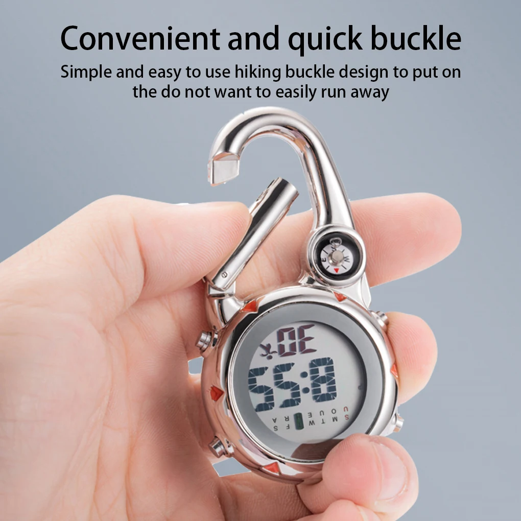 Digital Carabiner Clip Watches Clock Fashion Luminous Fob Watch Men Temperature Week Display Clocks Gift