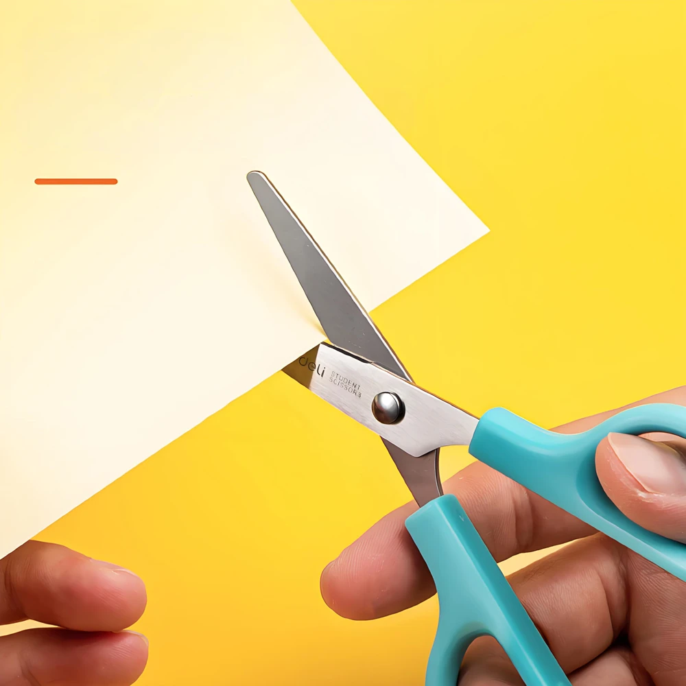 DELI Safty Scissors for Kids Student DIY Paper Scissors 122mm With Sleeve Cutting Tool Stationery