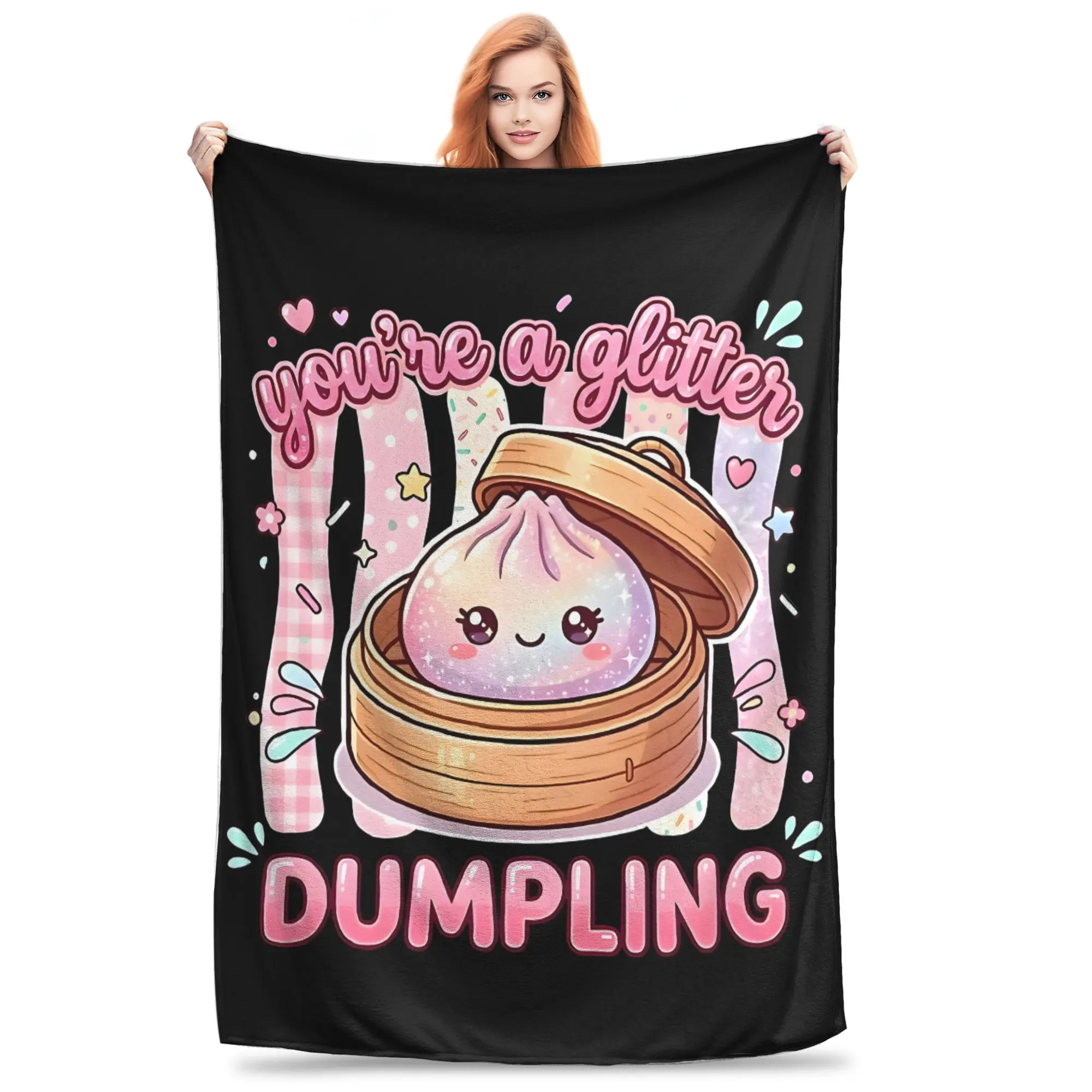 1PC Glitter Dumpling Cute Girly Food Pun  Winter Blankets for Adults Bedding Home Interior Sofa Knee