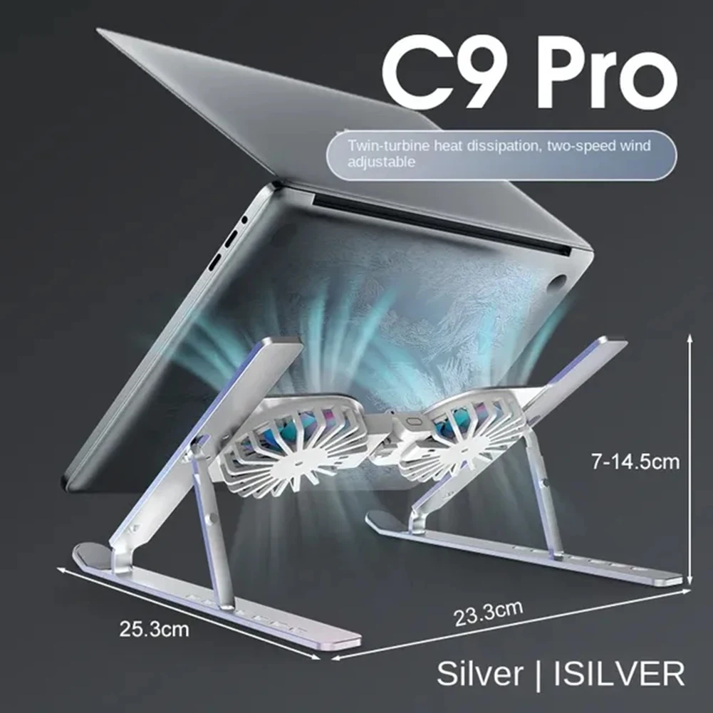 

Suitable Metal Aluminum Alloy RGB LED Light 2 Cooling Fan Notebook Laptop Stand Holder Bracket Desk For Support Air Pro