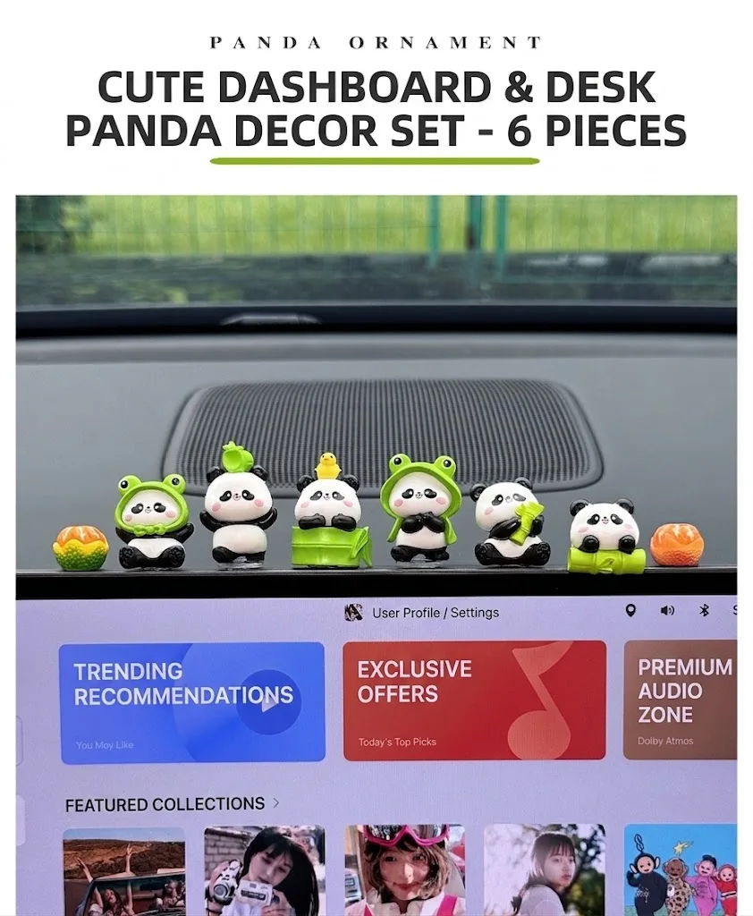 6 Stück Kawaii Panda Auto-Armaturenbrett-Figuren, Niedliche Harz-Mini-Ornamente, Innendekoration, Schreibtisch- und Heimdekoration, Geschenk für Frauen, SUV, Auto – Detail 4
