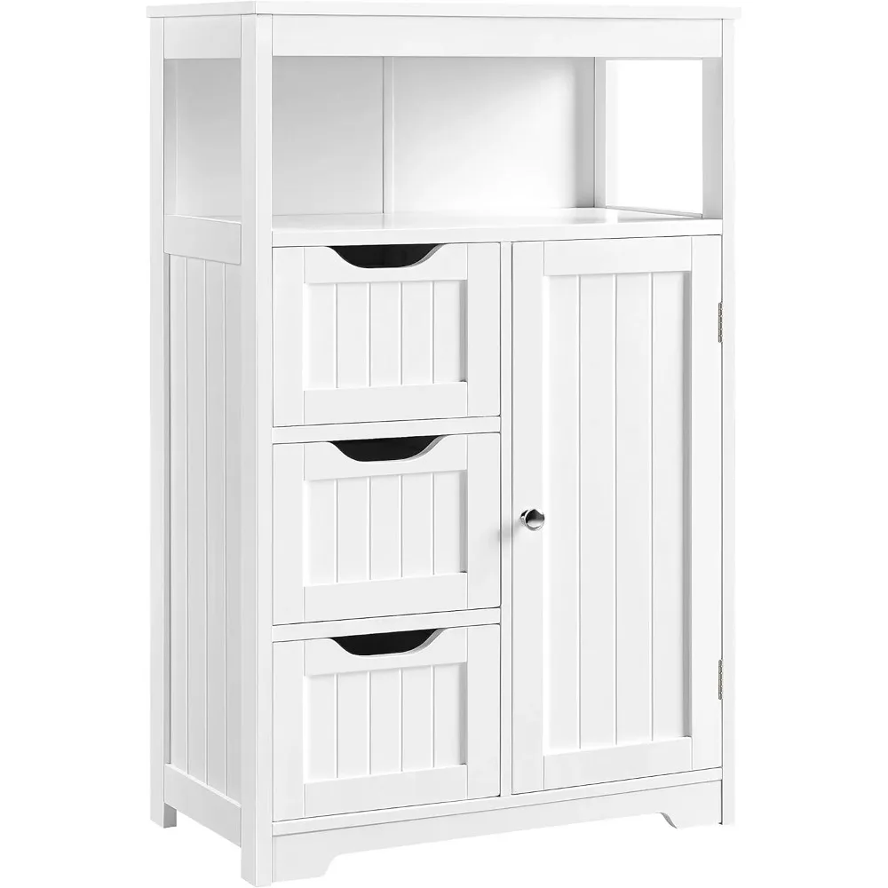 

Bathroom Floor Cabinet Wooden Storage Organizer with 1 Door and 3 Drawers, Free-Standing Cupboard for Kitchen/Living R