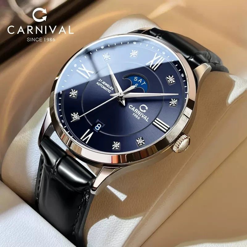 

Carnival Top Brand Luxury Sapphire Automatic Mens Watches Fashion Japan MIYOTA Mechanical Watch Leather Waterproof Wristwatch
