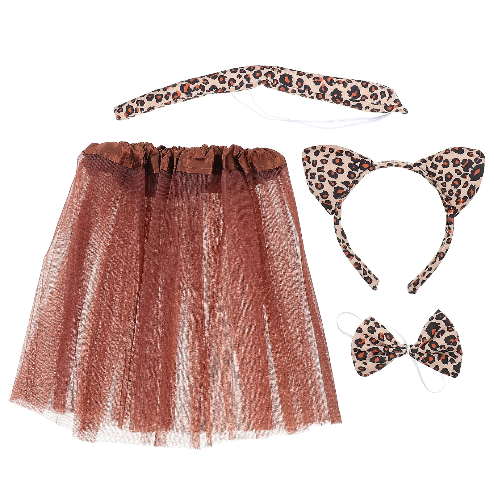 

1 set Little Leopard Clothing Kids Half-skirt Bow Tie Ears Headband Tail Set Durable Premium Material Novel Design Costume Party