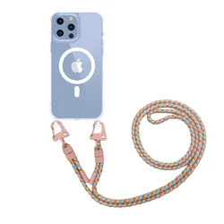Crossbody Lanyard Clear Magnetic Case For iPhone 16 15 Plus 14 13 12 Pro Max 11 For Magsafe Acrylic Hard PC Back Cover
