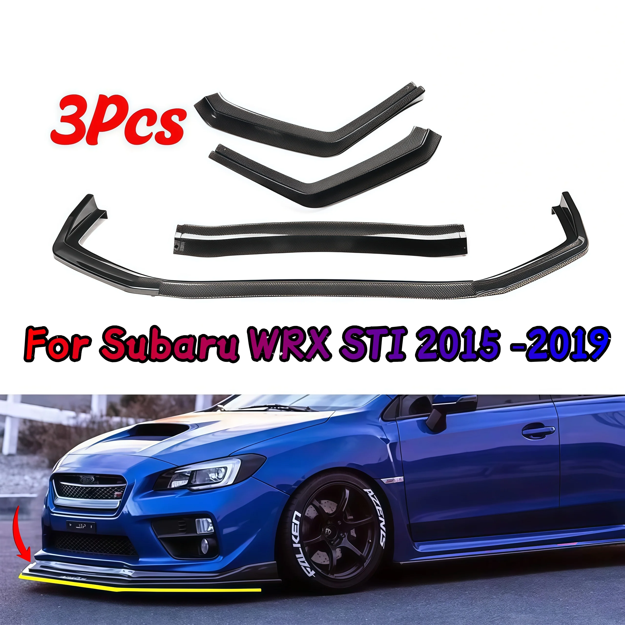 3Pcs Car Front Bumper Spoiler Lip Guard Lowetr Splitter Diffuser Bumper Body Kit For Subaru WRX STI 2015 2016 2017 2018 2019