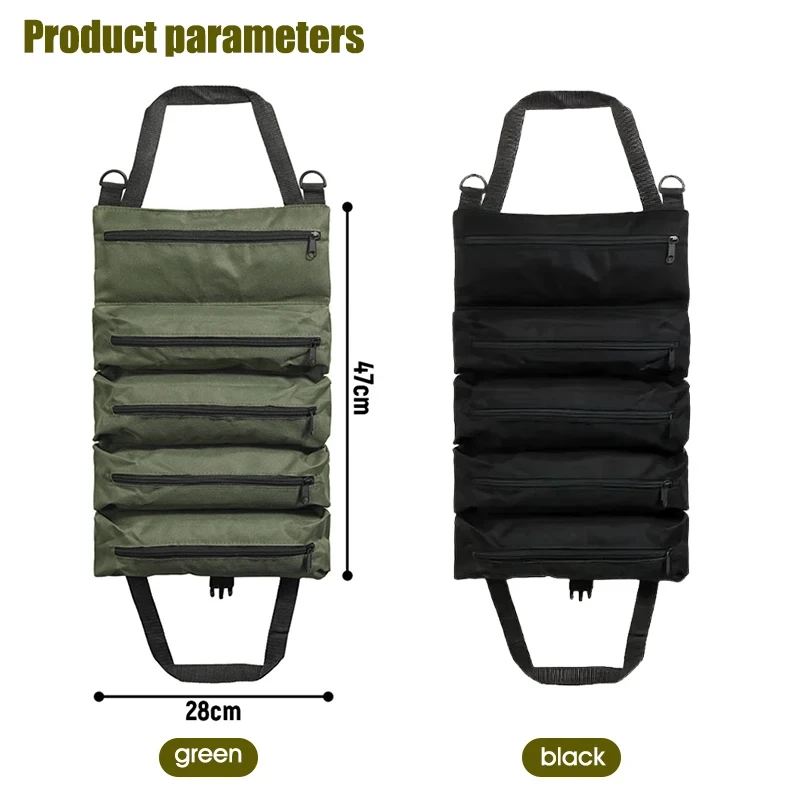 Heavy-Duty Roll-Up Tool Bag - Oxford Fabric Multi-Tool Organizer All-in-One Garage Storage for Mechanics/Electricians/Carpenters