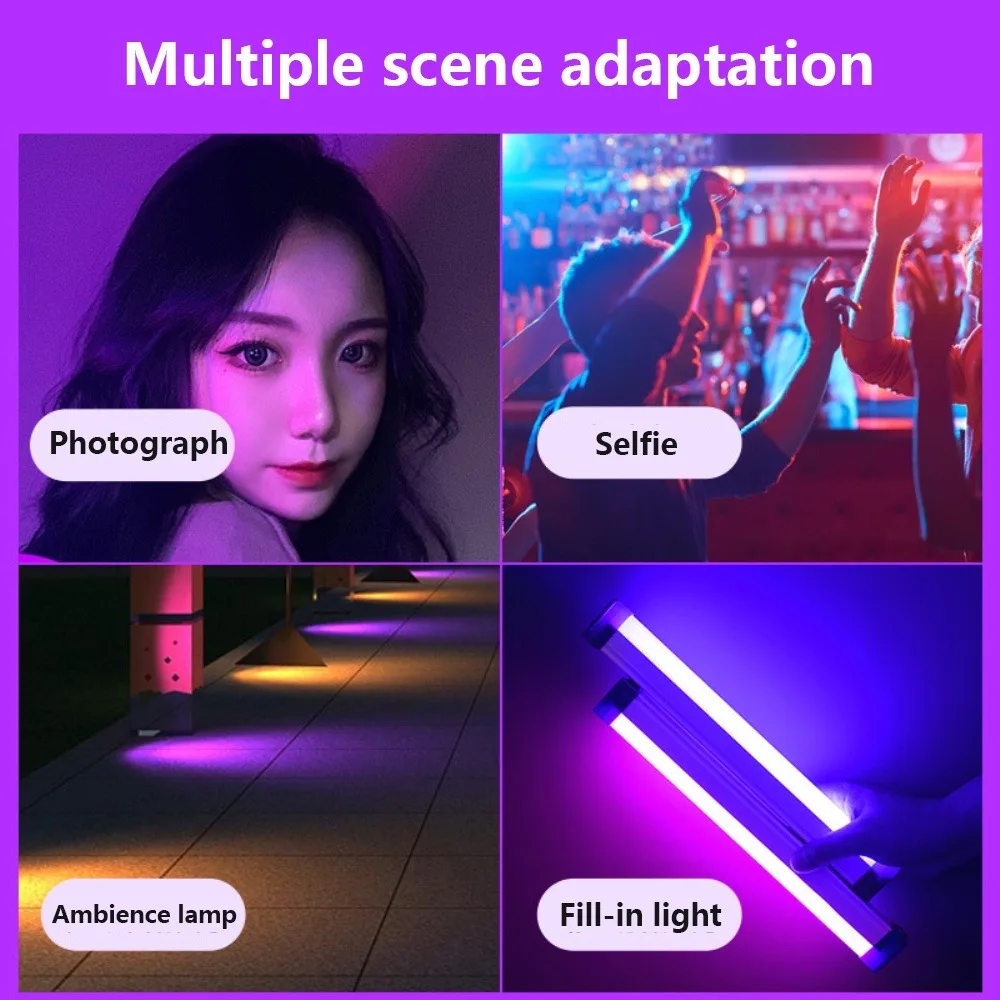 RGB LED Colorful Tube Light 17cm/32cm USB Charge Purple Blue Light Handheld Hanging Fill Lamp for Photo Live Streaming