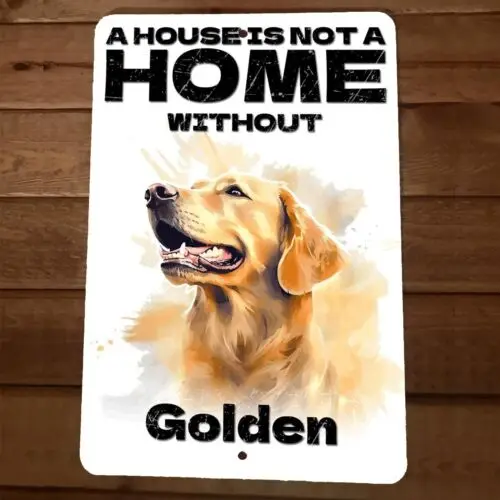 A House is Not a Home Without Golden Retriever Dog 8x12 Metal Wall Animal Sign