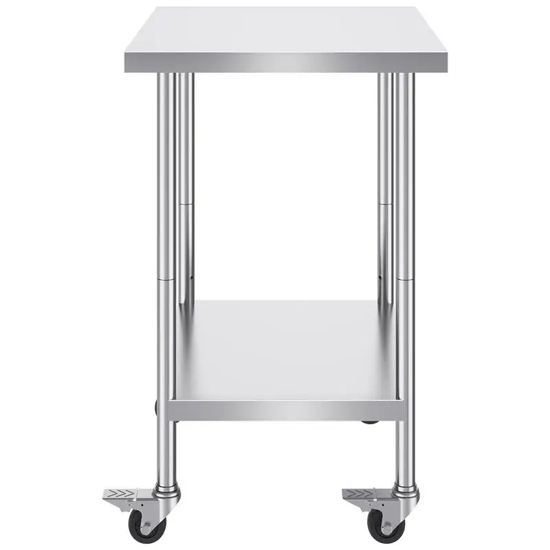 

Stainless Steel Work Table 24 x 30 x 38 Inch, with 4 Wheels, 3 Adjustable Height Levels, Heavy Duty Food Prep Worktable for Commercial Kitchen Restaurant, Silver