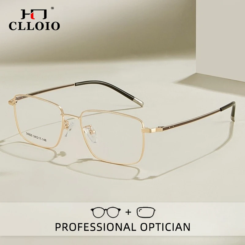 

CLLOIO Business Lightweight Reading Glasses Anti-Reflective Alloy Square Frame Myopia Glasses Progressive Prescription Eyewear