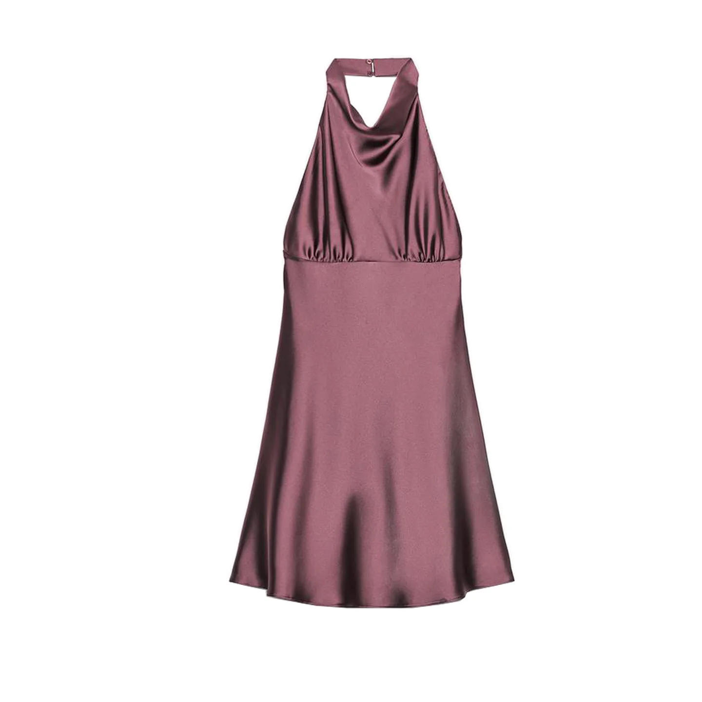 New Autumn Women's ort Silk Satin Dr Bal Design Hanging Collar Neline Pleated Skirt Casual Sle without Sve