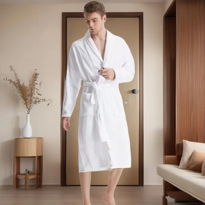 Bathrobe Towel Winter Men Luxury Long Towel Fleece Warm Flannel Bath Robe Men Cozy Robes Night Sleepwear Women Dressing Gown