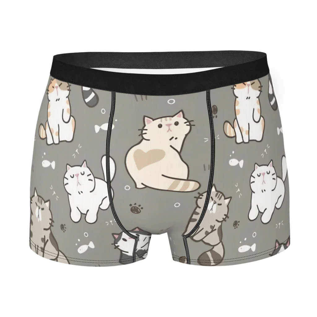 Gatos dos homens Boxer Shorts Estampado, Cuecas Respiráveis, Calcinhas, Cuecas, Roupa Interior