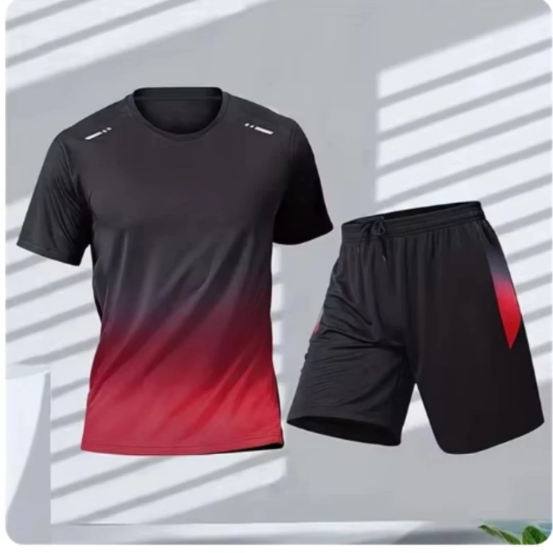 summer Gradient Men\'s Tracksuit Set Men Clothing Breathable Tennis Badminton Sportswear Sets Sports T Shirt Shorts 2 Piece Suits