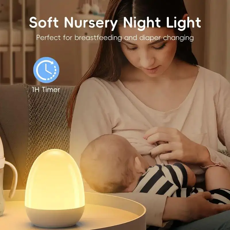 Touch Night Light for Baby Nursery Rechargeable Portable Kids Egg Nightlight Lamp with Feeding Timer for Todder Room Temperature