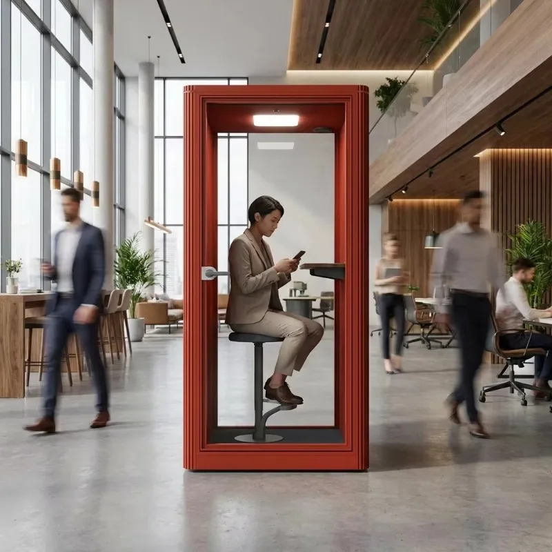 Soundproof Meeting Booth Spacious Internal Acoustic Cabin Customized Seat Layout For Team Group Discussion Collaboration