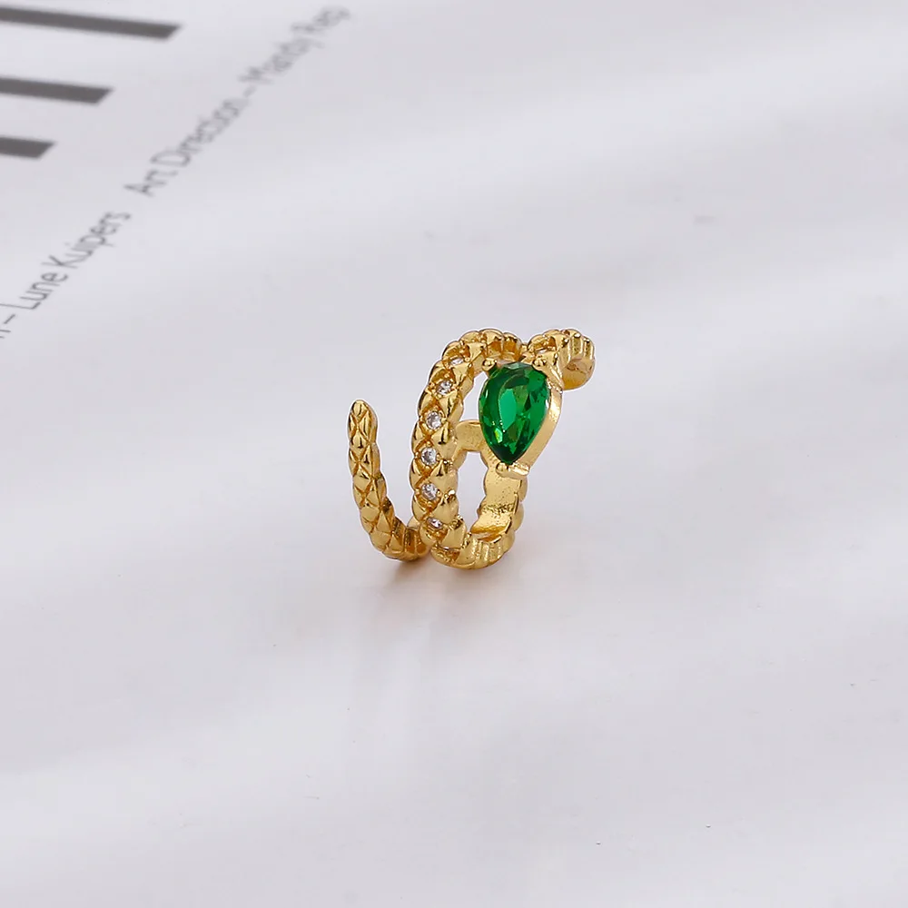 Exquisite Green Eyed Snake Ear Clip For Women Cool Girls Multi Layer Design Zirconic Non Pierced Chic Party Jewelry Accessories