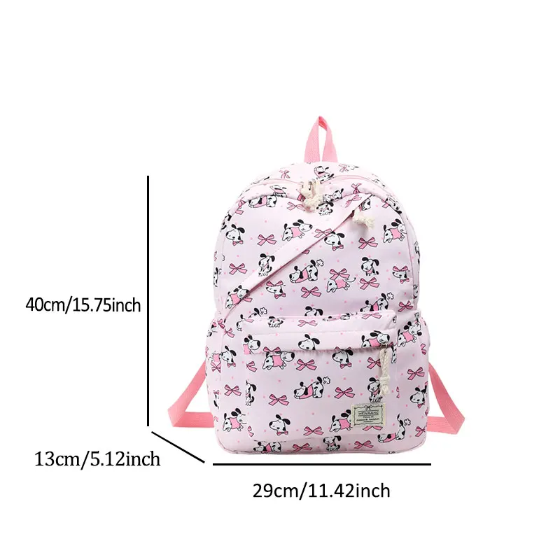Sweet Cool Bow Cat and Dog Pattern Girl's Backpack Nylon Large Capacity Diagonal Zipper Student Double Backpack Campus Outdoor