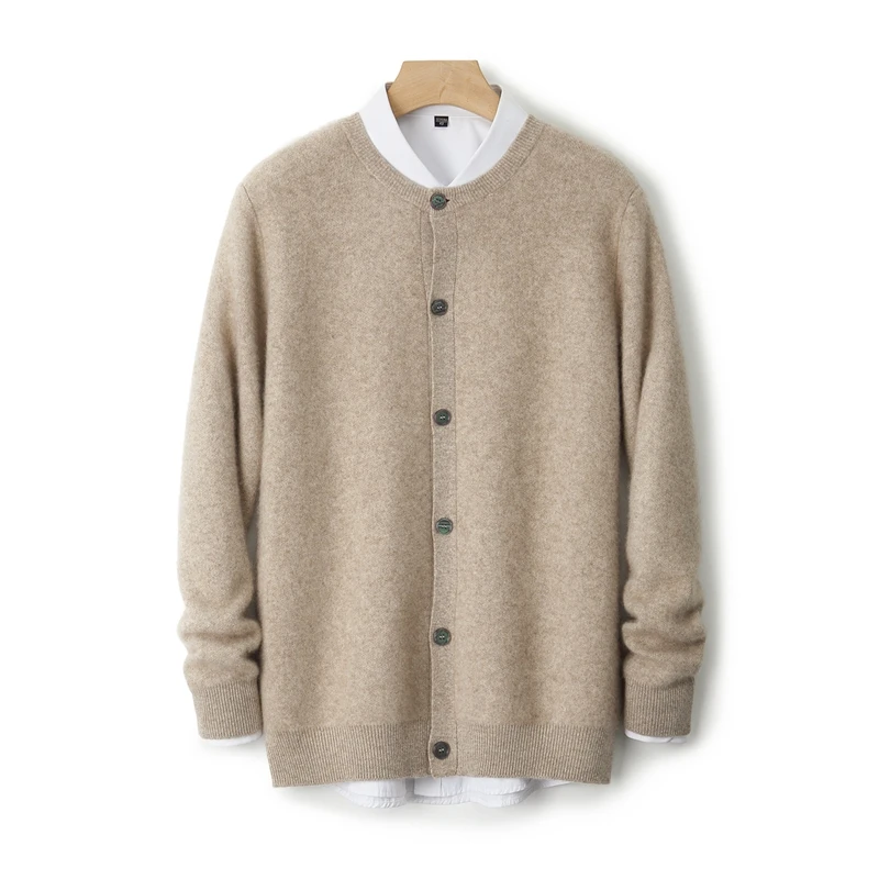 BELIARST Autumn Winter New Men's Round Neck Cardigan 100% Merino Wool Knitted Cardigan Casual Thick Loose Jacket Warm Clothes