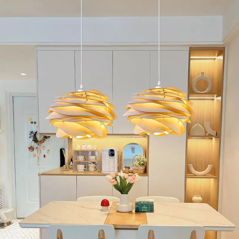 

Nordic Modern Wood Chandeliers Bedroom Bedside Hanging Lamps Cafe Dining Table Bar Home Decor Rose Pendant Lights Indoor Fixture