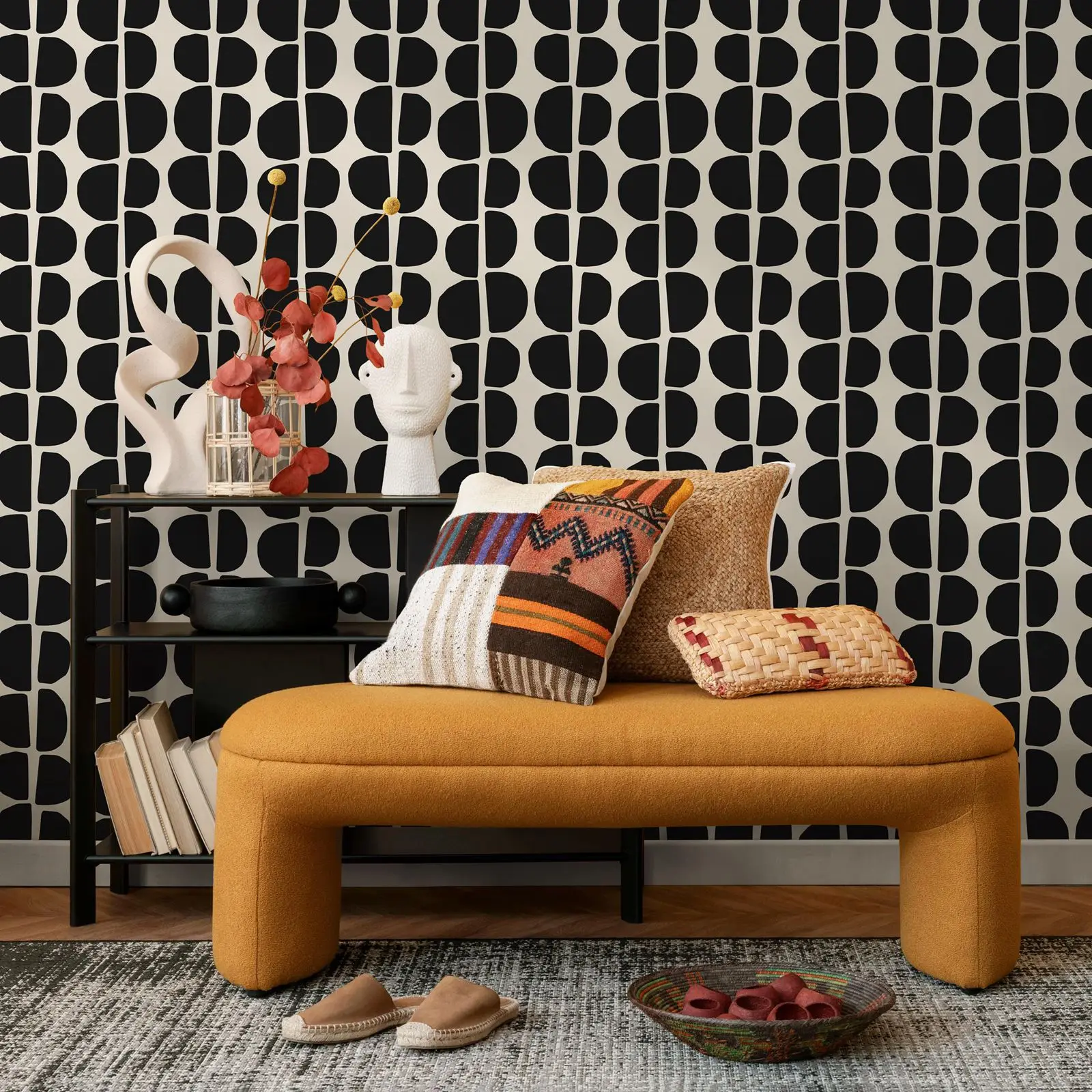 Black Wallpaper,Geometric Wallpaper Peel and Stick For Home Decor Wall Art Printable Wall Art Room Decor Wall Prints 50cm*300cm