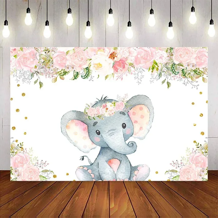 Elephant flower backdrop Theme gender reveal birthday party background decoration supplies newborn baby shower theme party