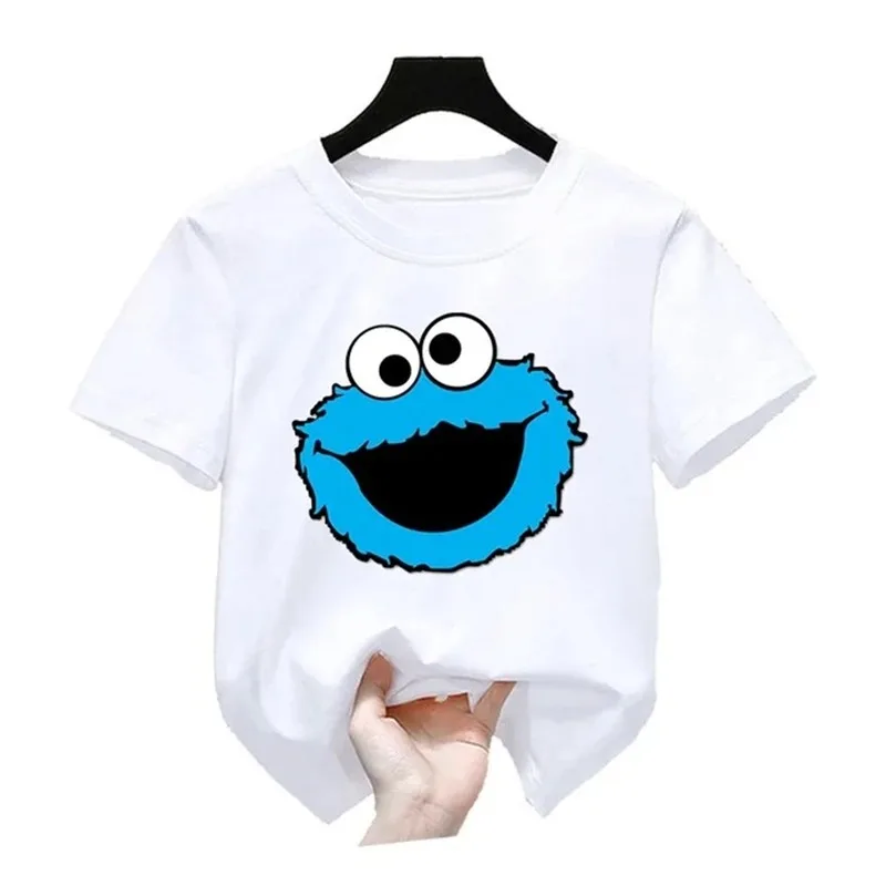 ELMO Summer Children's T-shirt Boys Girls Age 3-12 Short Sleeved T-shirt Anime Print Cotton Round Neck Casual Interest Tops