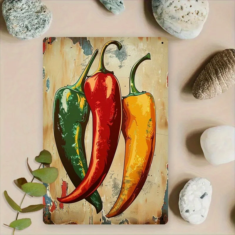 Room Decor 1pc Vintage Red Chili Pepper Metal Sign, Multi-functional Indoor/Outdoor Hanging Plaque Library, Porch - Ideal Gift