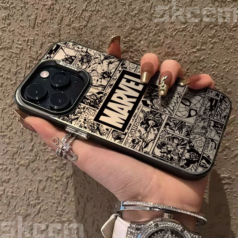 Custodia per telefono con logo Marvel per iPhone 16 Pro Max 14 15 11 12 13 7 8 Plus XR X XS Spiderman Ironman Custodia rigida IMD antiurto