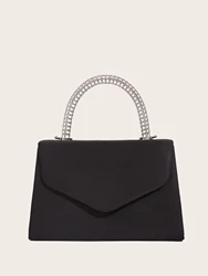 Black Flannel Lady Handbag Retro Dinner Bag Simple Chain Shoulder Banquet Bag Temperament Bridesmaid Clutch Bag Evening Bag