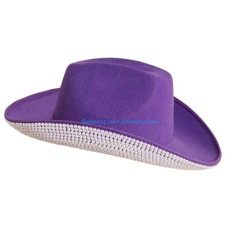 قبعات رعاة البقر 573B مع حبل ذقن قابل للتعديل للحفلات الراقصة والمآدب والحفلات المرصعة بالخرز قبعات رعاة البقر للبالغين في سن