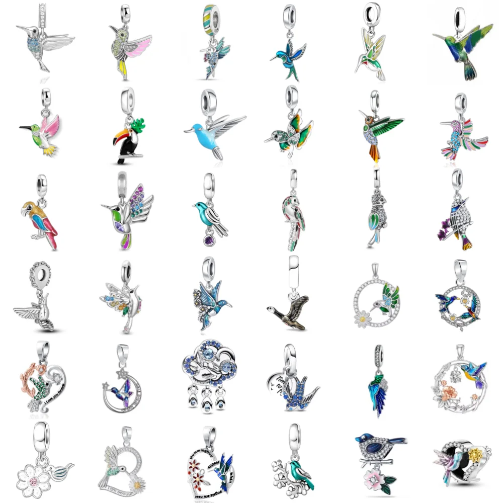 European 925 silver hummingbird, kingfisher, toucan and other bird pendants, Fit bracelets, necklaces, women's jewelry pendants