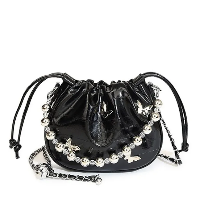 Premium Sense Niche Silver Bag Women\'s 2024 New Summer Versatile Chain Single Shoulder Messenger with Bucket Bag