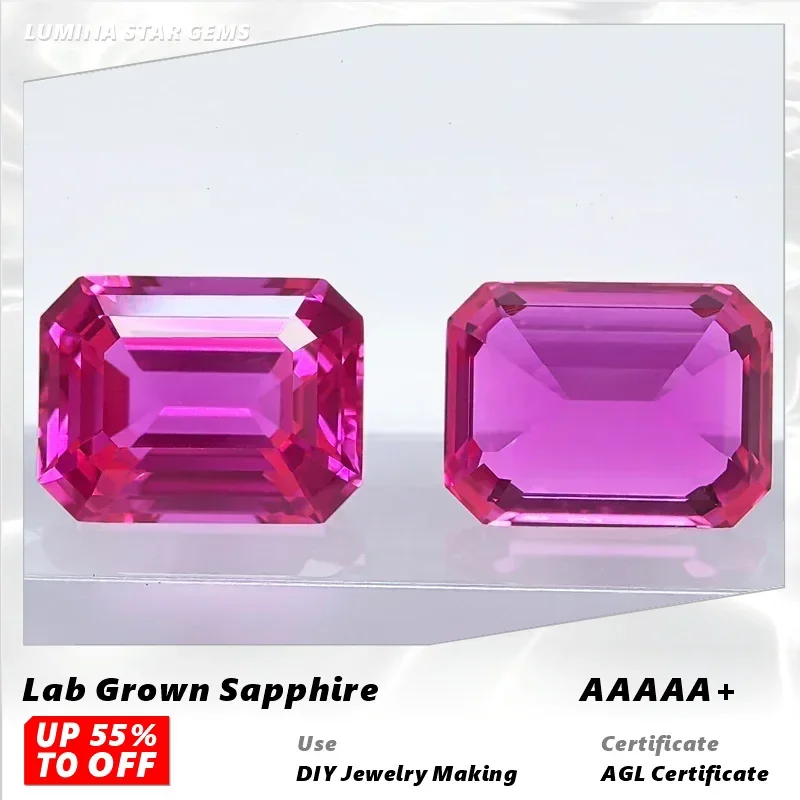 

L-Lab Grown Sapphire Emerald Cut Hot Pink Color VVS1 Gemstone Charms DIY Jewelry Making Material Selectable AGL Certificate