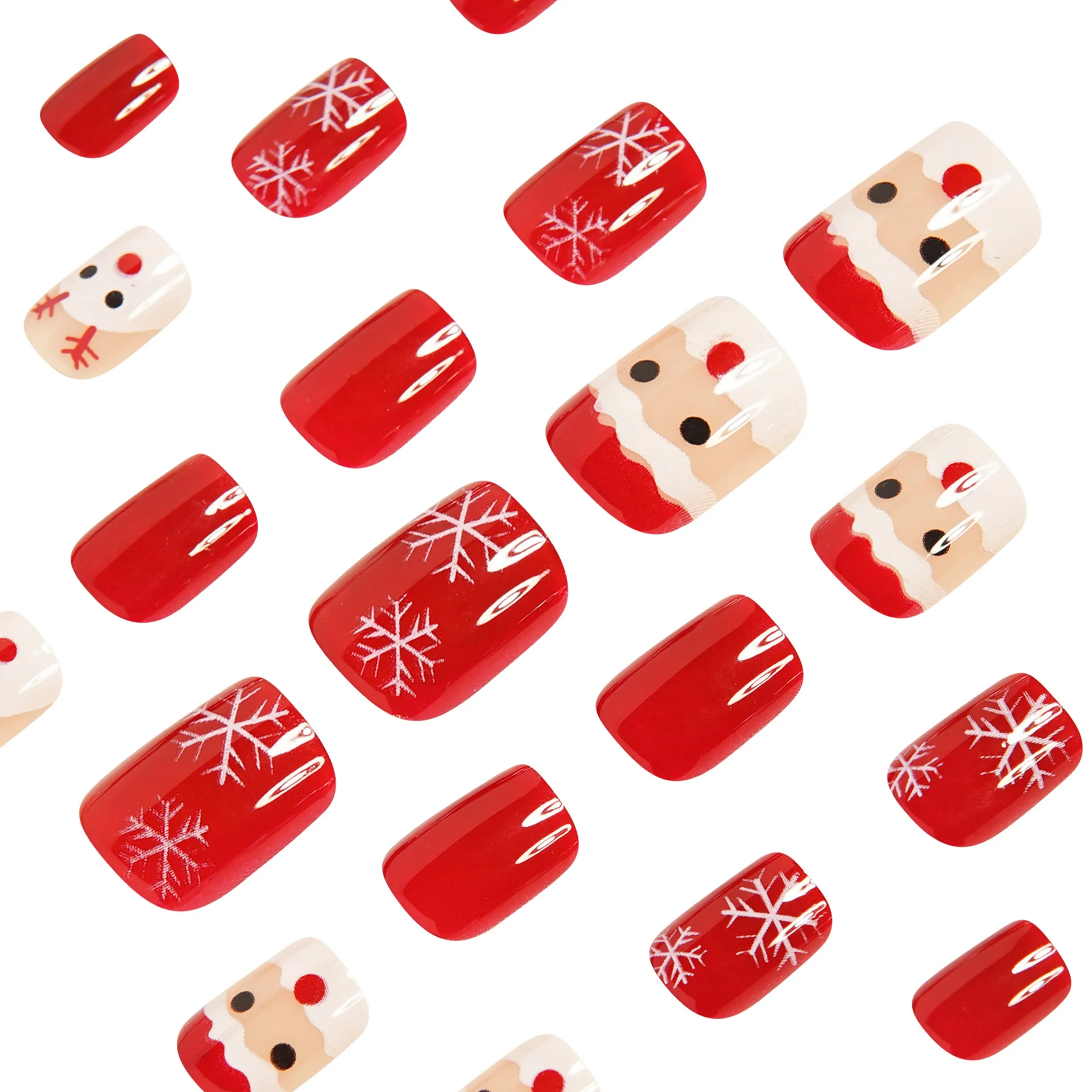 24pcs Red Santa Reindeer Snowflake Christmas Press On Nails Festive Holiday Fake Nails
